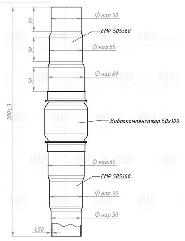 Trialli EPC 505560-50100 Переходник ступенчатый 50/55/60 l=300 с виброкомп-м 50х100 (нерж. алюм. сталь) - 3