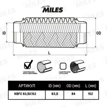 Miles HBFC63.5X152 Труба гофрированная с внутренним металлорукавом 63.5x152 - 1