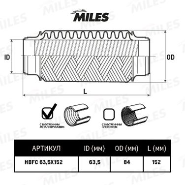 Miles HBFC63.5X152 Труба гофрированная с внутренним металлорукавом 63.5x152 - 2