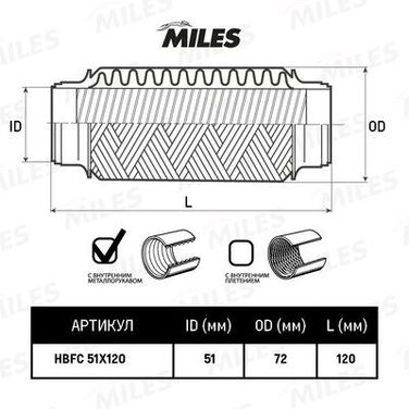 Miles HBFC51X120 Труба гофрированная с внутренним металлорукавом 51x120 - 1