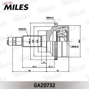 Miles GA20732 Шрус mazda/kia sephia/shuma i-ii 1.5-1.8 93-04 нар. +abs - 3