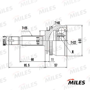 Miles GA20705 Шрус hyundai getz 1.1-1.6 02-11 нар. +abs - 3
