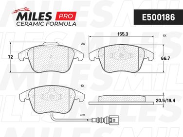 Miles E500186 Колодки тормозные audi Q3 11-/vw sharan 10-/tiguan 07- передние Ceramic - 2