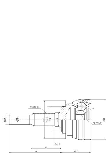 GANZ GIK04048 Шрус наружный daewoo Lanos/Nexia (DOHC)/Espero (33/29 шл) | перед | - 2