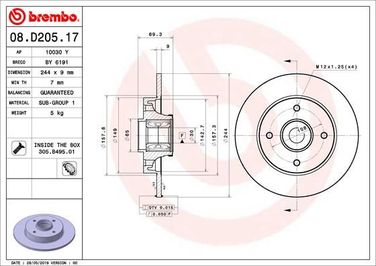 Brembo 08.D205.17 Диск тормозной с подшипниками | зад | - 1