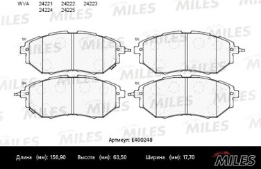 Miles E400248 Колодки тормозные передние, subaru legacy/outback/tribeca 2.0-3.6 03- ( Смесь Low-Metallic, ISO 9001 ). - 2