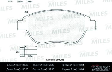 Miles E500115 Колодки тормозные citroen c4/berlingo/fiat doblo/peugeot 307/partner передние Ceramic - 2