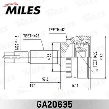 Miles GA20635 Шрус nissan almera n16/bluebird sylphy/sunny 1.5-2.0d 00-05 нар. +abs - 1