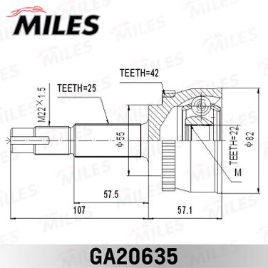Miles GA20635 Шрус nissan almera n16/bluebird sylphy/sunny 1.5-2.0d 00-05 нар. +abs - 3