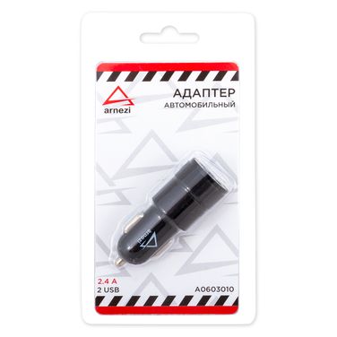 ARNEZI A0603010 Адаптер автомобильный 2usb 5В 2.4а в прикуриватель Черный - 1