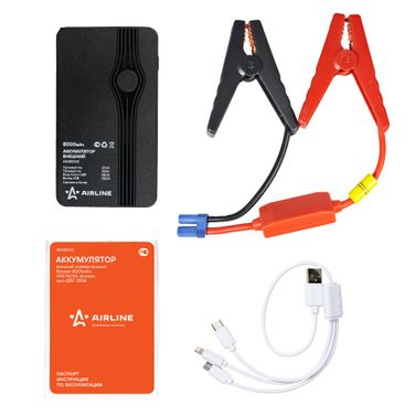 AIRLINE AEAB000 Аккумулятор внешний универсальный (Booster) 8000мАч: USB 5v/2a, фонарь, пуск ДВС 350а - 5