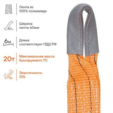 AIRLINE ATR-P-20 Трос VIP буксировочный лента 20 т, 6 м , без крюков, в сумке - 4