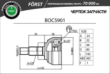 B-RING BOC5901 Шрус lada Largus (12-) 8V, nissan Note (06-) (наруж.) [23/22] () forst - 3