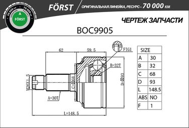 B-RING BOC9905 Шрус honda cr-v (07-), Accord (07-) (наруж.) [30/32] () forst - 3