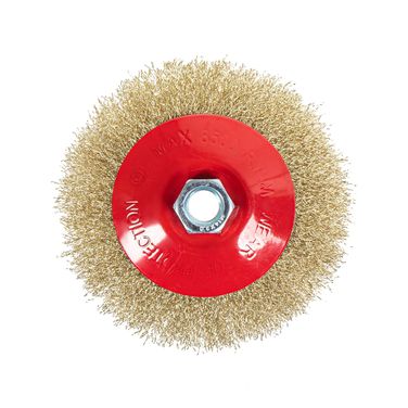 ARNEZI R8044125 Щетка для УШМ конусная 125 мм, посадка m14, латунированная проволока - 3