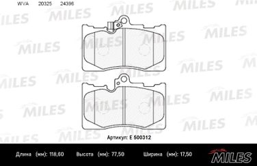 Miles E500312 Колодки тормозные передние lexus GS 300/450h/460 05- (iso 9001 ) Ceramic - 2