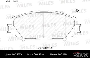 Miles E500358 Колодки тормозные передние toyota prius 1.8 09-/lexus CT 1.8 11- (iso 9001) Ceramic - 2