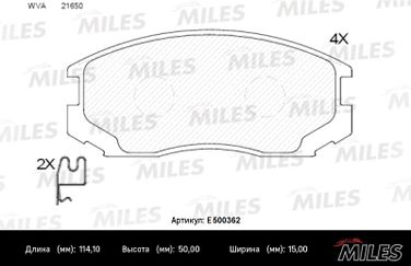 Miles E500362 Колодки тормозные передние, mitsubishi colt/lancer 1.3-1.6 88-03 (iso 9001) Ceramic - 2