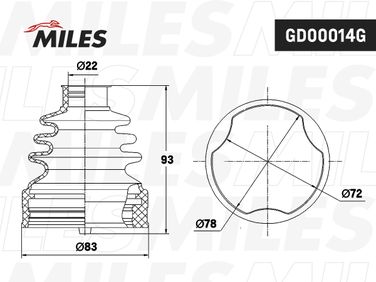 Miles GD00014G Пыльник ШРУСа nissan qashqai i/x-trail T31 2.0 07- внутр. пер. (со смазкой) - 3