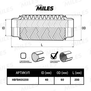 Miles HBFB40X200 Труба гофрированная с внутренним плетением 40x200 - 2