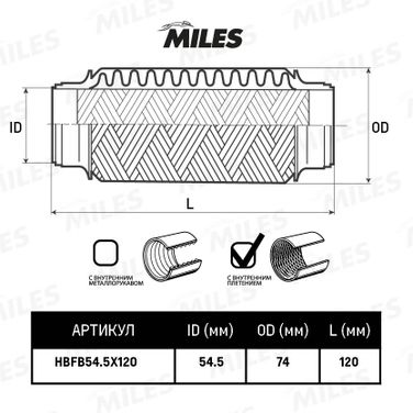 Miles HBFB54.5X120 Труба гофрированная с внутренним плетением 54.5x120 - 2