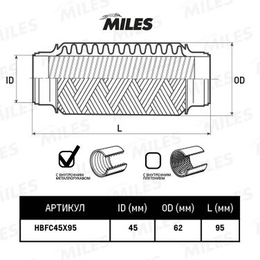 Miles HBFC45X95 Труба гофрированная с внутренним металлорукавом 45x95 - 2