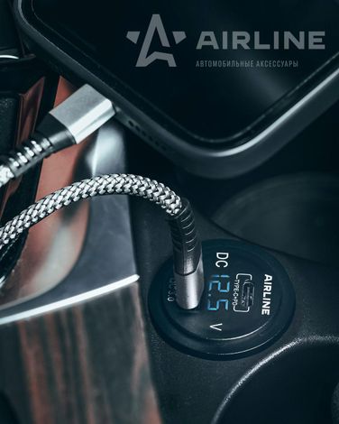 AIRLINE AEBJ200 Розетка USB встраиваемая влагозащ. с 2 портами и вольтметром (5в, qc3.0 + Type-c PD) - 3