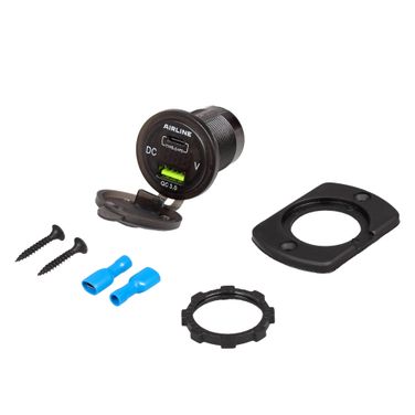 AIRLINE AEBJ200 Розетка USB встраиваемая влагозащ. с 2 портами и вольтметром (5в, qc3.0 + Type-c PD) - 4