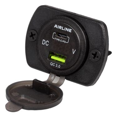 AIRLINE AEBJ200 Розетка USB встраиваемая влагозащ. с 2 портами и вольтметром (5в, qc3.0 + Type-c PD) - 5
