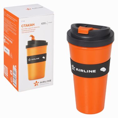 AIRLINE IT-14 Стакан для кофе и др. напитков, герм. крышка, 430 мл., пластик, черн./оранж. - 1