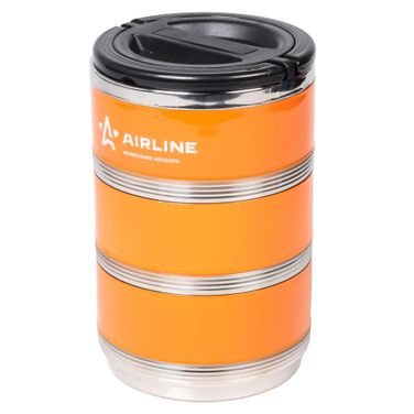 AIRLINE IT-T-03 Термос ланч-бокс для еды с ручкой, нерж. сталь (304), 3 контейнера, 2,1 л., оранж./черн. - 2