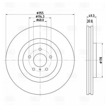 Trialli DF 140220 Диск тормозной для а/м Infinity FX (08-)/g (07-)/q50/q70/qx70 (13-) d=355 | перед | - 3