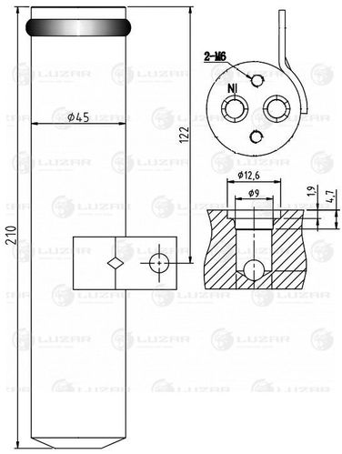 Luzar LCR 0127 Ресивер-осушитель для а/м Лада 2190 Гранта (10-)/2170-72 Приора (07-) (тип Halla) - 1