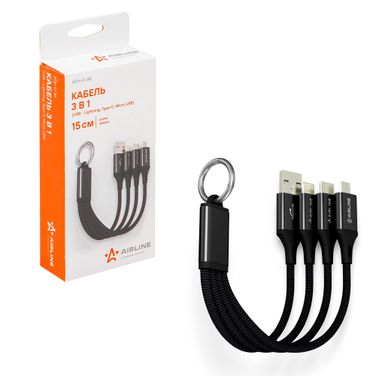 AIRLINE ACH-C-38 Снят с производства Кабель 3в1 (usb - Lightning, Type-C, Micro usb), 0.15м нейлоновый - 3