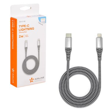 AIRLINE ACH-C-40 Кабель Type-C - Lightning (Iphone/IPad) поддержка PD 2м, серый нейлоновый - 4