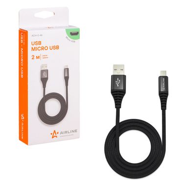 AIRLINE ACH-C-46 Кабель USB - micro USB 2м, черный нейлоновый - 3