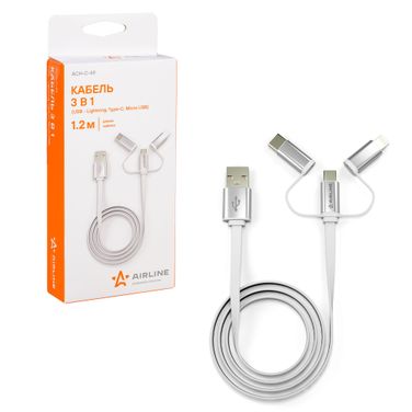 AIRLINE ACH-C-49 Кабель универсальный 3в1 (usb - Lightning, Type-C, Micro usb), 1.2м Soft-Touch - 3