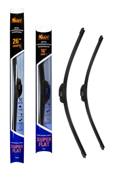KRAFT KT 830873 К-т бeскаркасных щеток стеклоочистителя teflon 650/400 ММ, 1 адаптер - 1