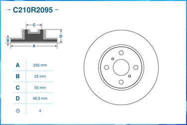 CWORKS C210R2095 Диск тормозной передний вентилируемый D255мм Япония - 2