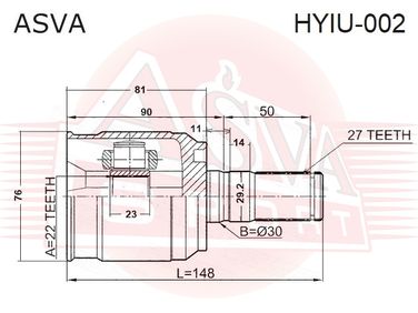 Asva HYIU-002 Шрус внутренний 22x30x27 - 2