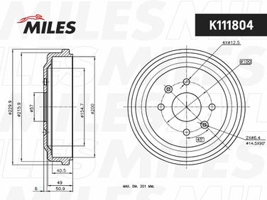 Miles K111804 Барабан тормозной chevrolet aveo 06-/spark 10- - 2