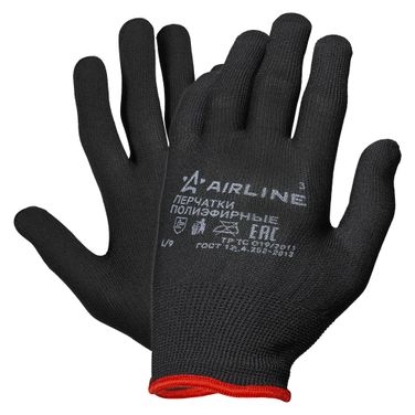 AIRLINE ADWG007 Перчатки полиэфирные (L) черные - 1