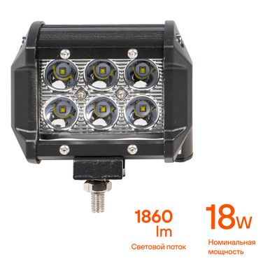 AIRLINE ALED040 Фара светодиодная (балка) двухрядная, 6 LED направленный свет, 18w, (98х78х65) 12/24v - 1