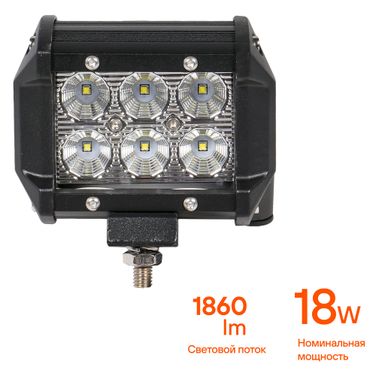 AIRLINE ALED041 Фара светодиодная (балка) двухрядная, 6 LED рассеянный свет, 18w, (98х78х65) 12/24v - 1