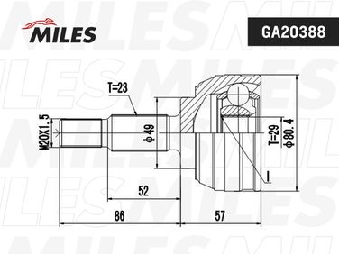 Miles GA20388 Шрус renault clio 1.4-1.5d 04- нар. - 3