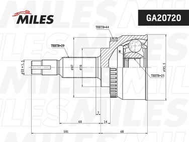Miles GA20720 Шрус nissan x-trail 2.0 00- +abs - 3
