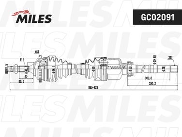 Miles GC02091 Привод в сборе peugeot 206 1.4-1.6 98- прав. (abs)> (gsp 245035 / gc02089) - 3
