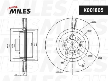 Miles K001805 Диск тормозной honda pilot 08-/acura MDX 06- передний - 2