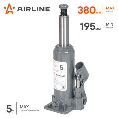 AIRLINE AJ-B-05S Домкрат бутылочный 5т s (min - 195 мм, MAX - 380 мм) - 2