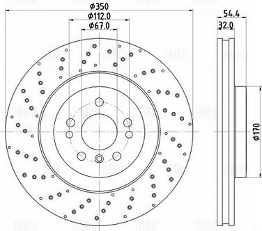 Trialli DF 190416 Диск тормозной для а/м Mercedes GLE (w166) (15-)/m (w166) (11-) перед. d=350 (перф./окраш.) | перед | - 1